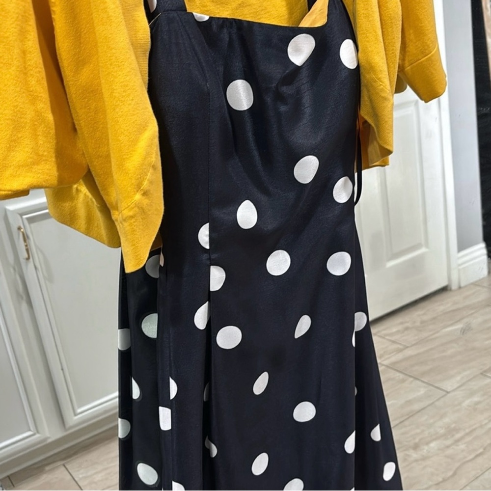 💛Jessica Howard Navy and White Polka Dot Dress With Yellow Cardigan